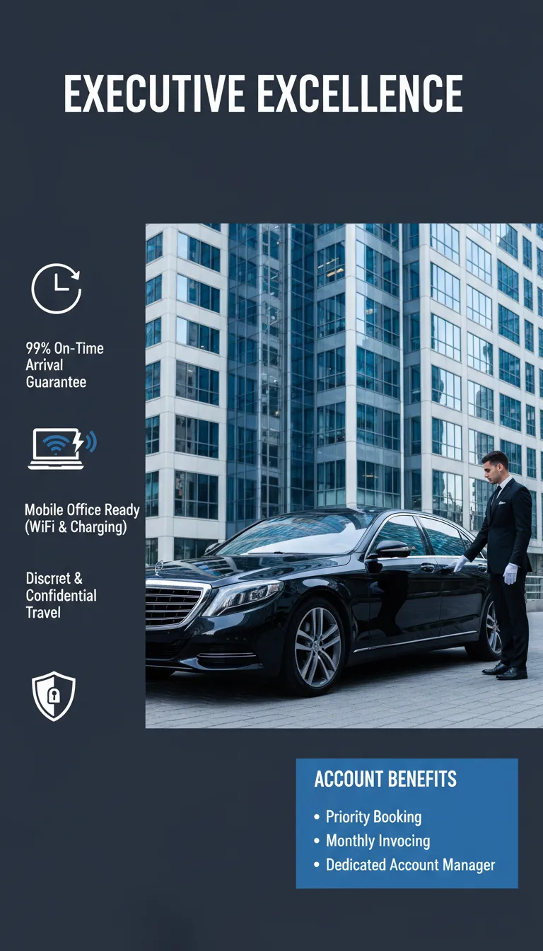 A professional chauffeur holding an open door for a business executive entering a late-model black luxury sedan in the Toronto Financial District, representing premium corporate limousine services.
