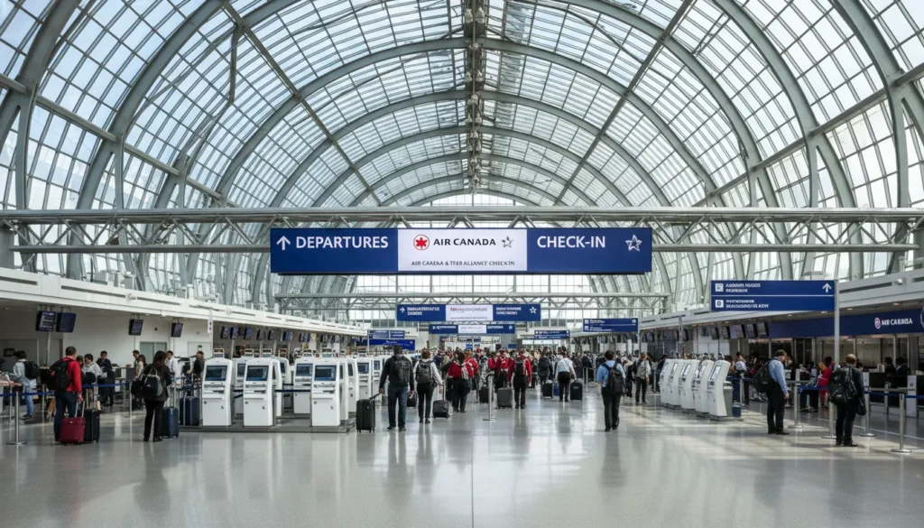 Level 3 departures and check in area at Terminal 1 Pearson Airport showing check in counters security screening and gate access