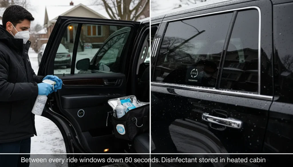 Winter sanitization process cold weather limo disinfectant Toronto