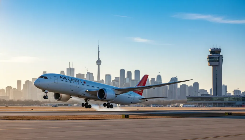 An Air Canada or Porter airplane on the runway at Pearson or Billy Bishop Airport.