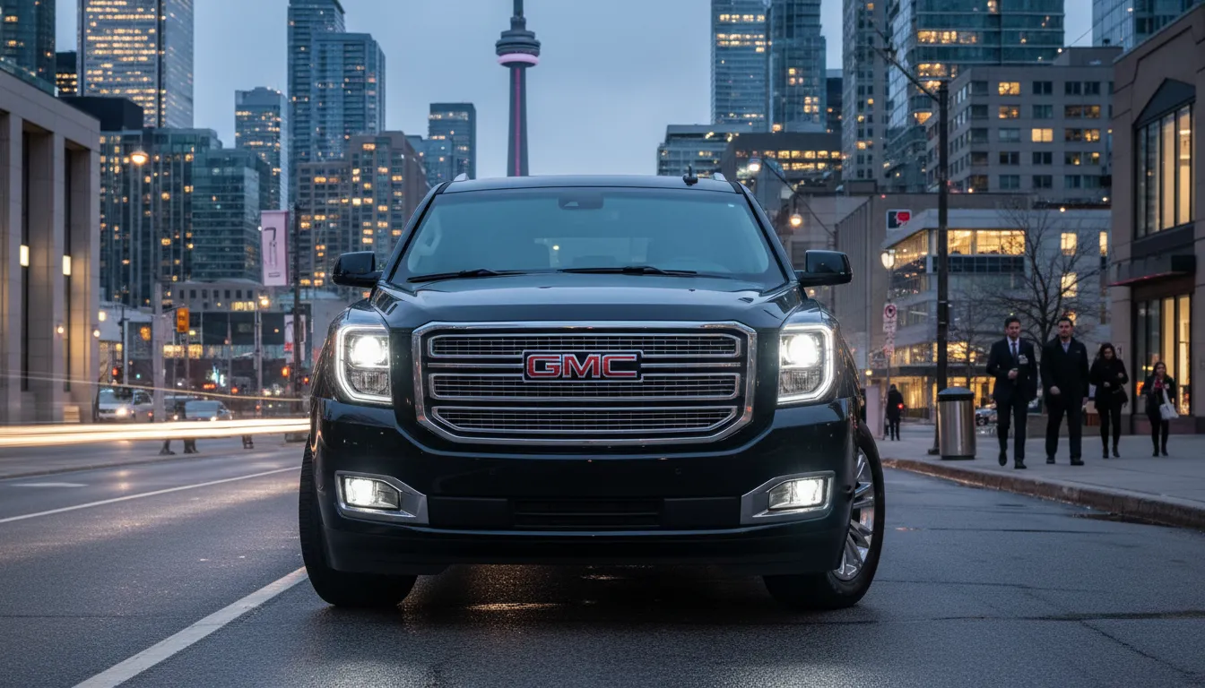 Premium GMC Yukon Denali executive limo for corporate airport pickups.