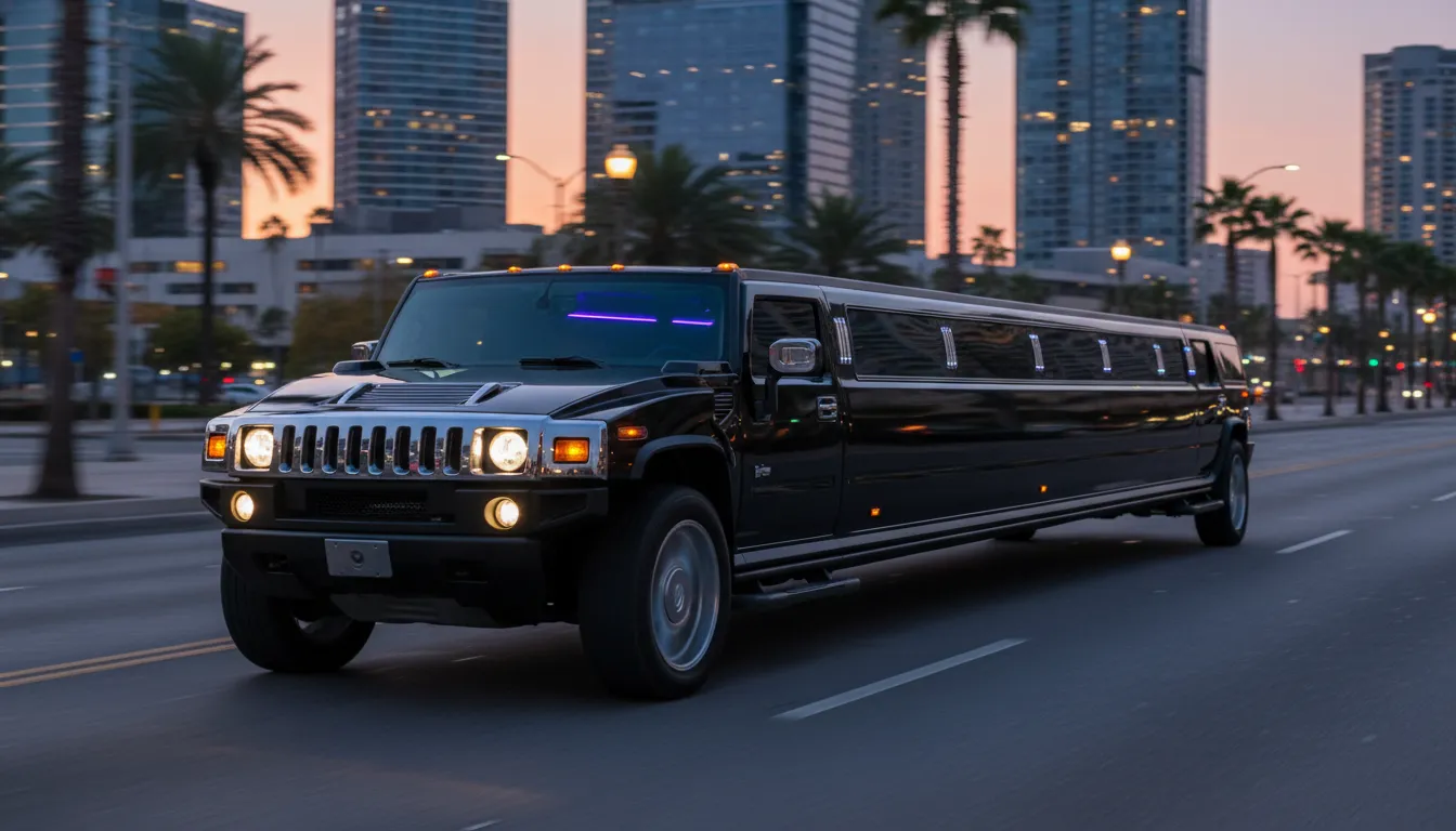 Black stretch Hummer limousine for weddings and celebratory airport transfers.
