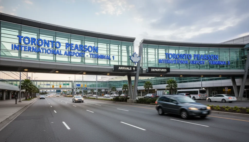 Toronto Pearson International Airport Terminal 1 and Terminal 3 exterior signage and layout