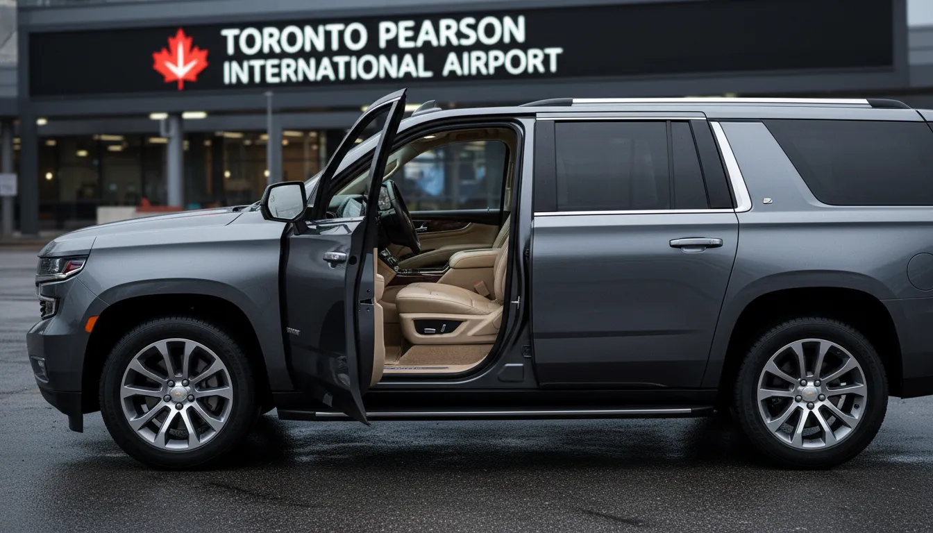Black Chevrolet Suburban luxury SUV for private airport transfers in Toronto.