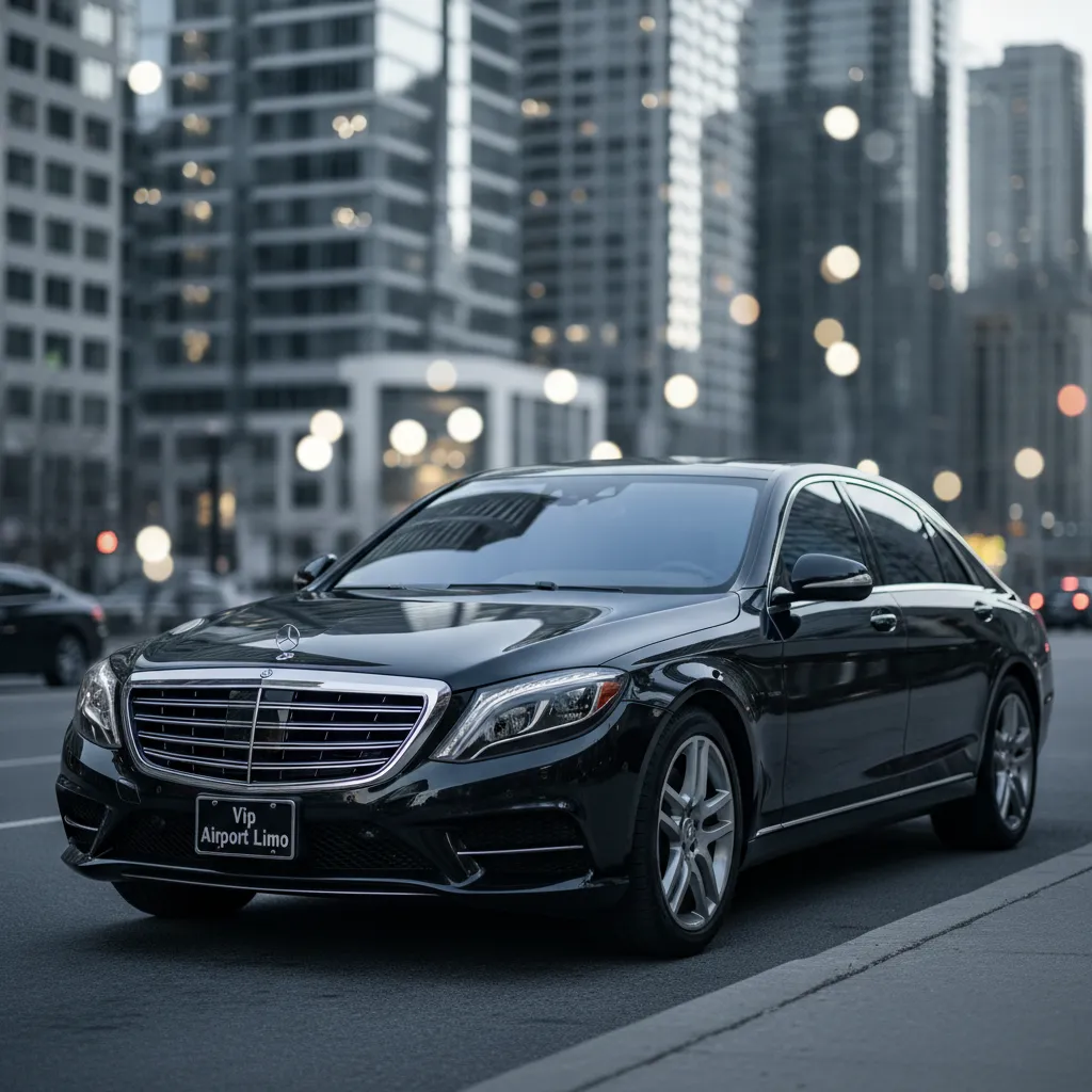 Mercedes-Benz S-Class executive sedan by Vip Airport Limo in downtown Toronto Bay Street Financial District.