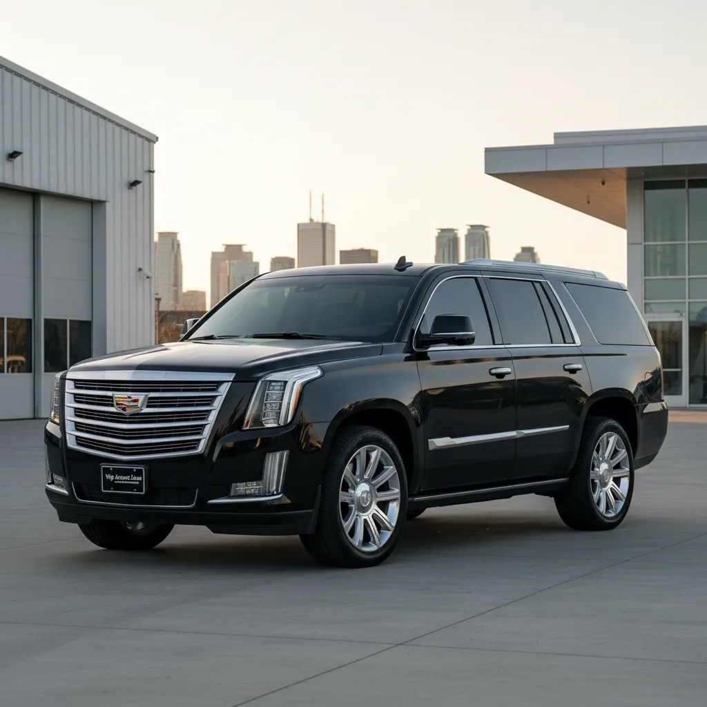Cadillac Escalade premium corporate SUV with tinted windows serviced by Vip Airport Limo.