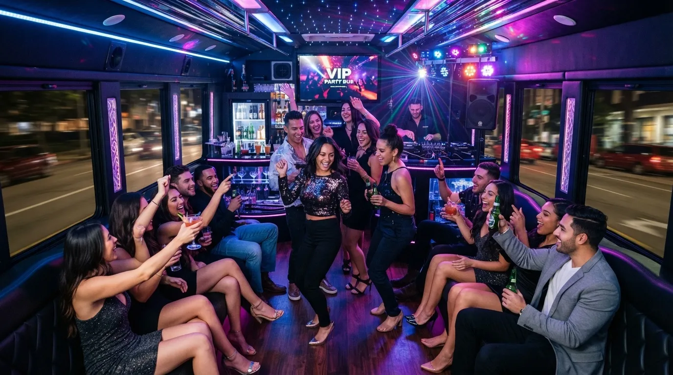 VIP party bus rental in Vaughan, Ontario for large group celebrations