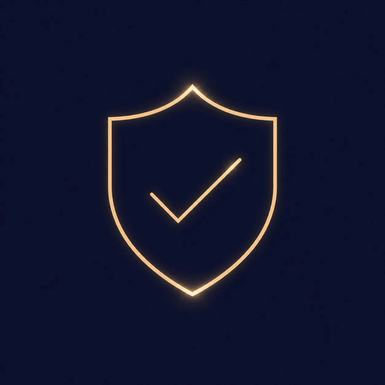 A glowing gold shield icon with a checkmark symbol representing safety, reliability, and trusted luxury transportation services by VIP Airport Limo Services in Toronto.