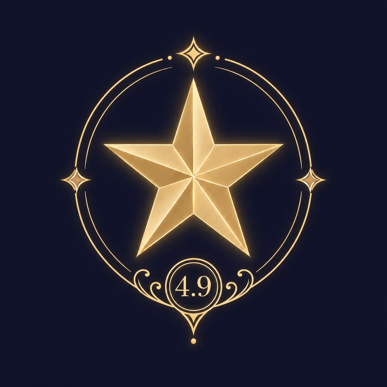 A luxurious golden star emblem featuring a 4.9 rating on a navy blue background, representing the premium services of Vip Airport Limo services Wedding Limo Toronto.