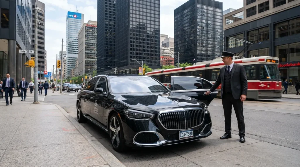 Luxury executive sedan for corporate travel in Toronto with a professional chauffeur