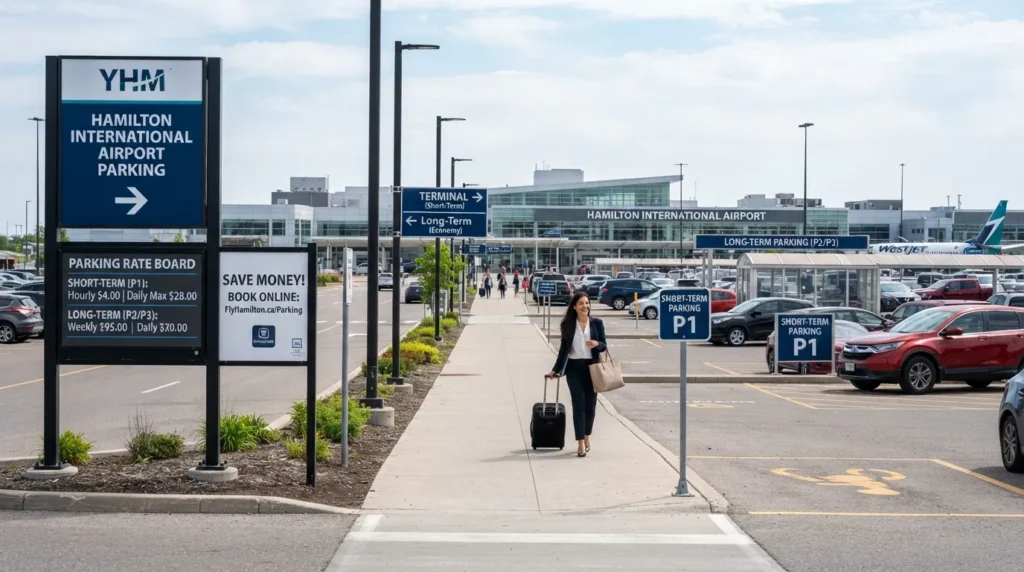 Hamilton Airport parking guide showing parking options, daily rates, long-term parking areas, and money-saving tips for travellers